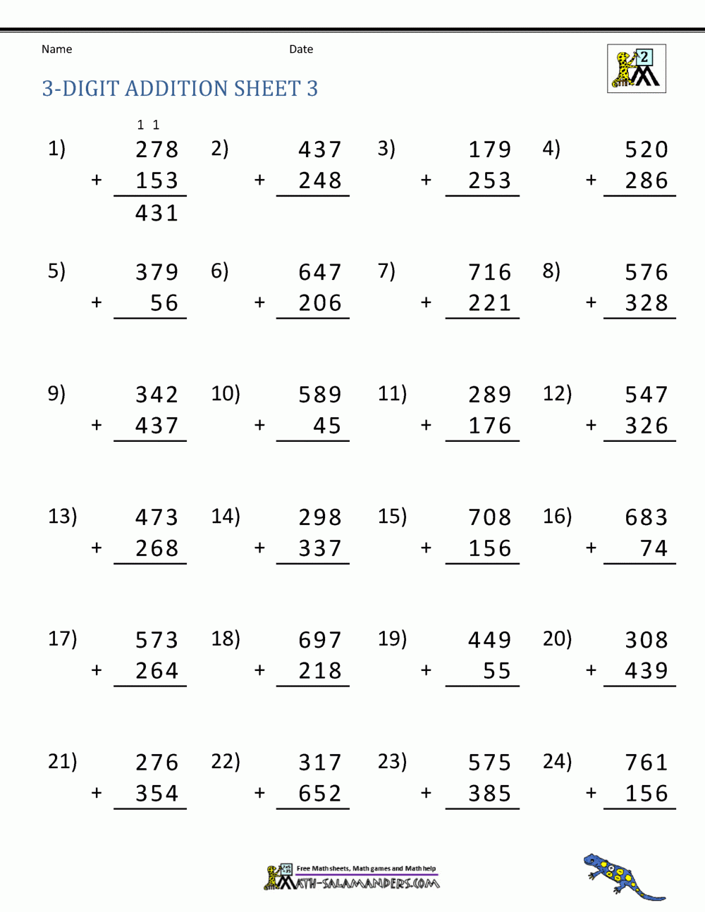 Adding 3 3 Digit Numbers Worksheet 2022 NumbersWorksheets Net