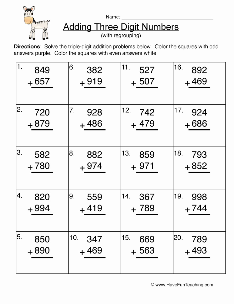 Adding 3 Digit Numbers Servicenumber