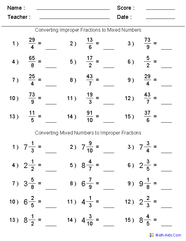 Mixed Numbers Worksheets Homeschooldressage