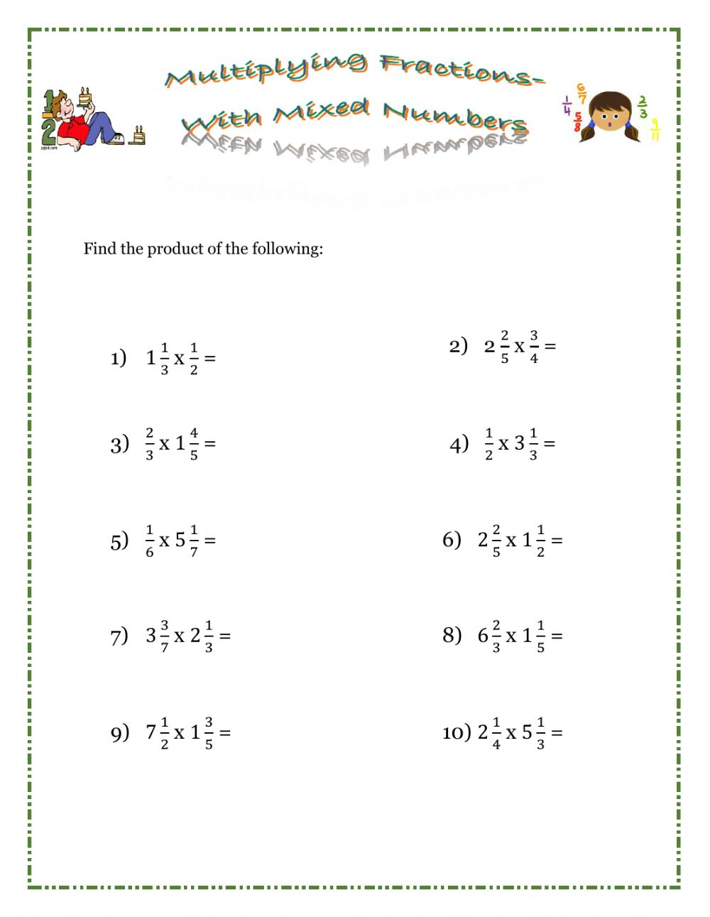 Multiplication Of Fractions And Mixed Numbers Worksheets 2024 ...