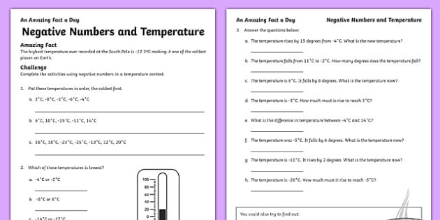 Negative Numbers In Real Life Worksheets 2024