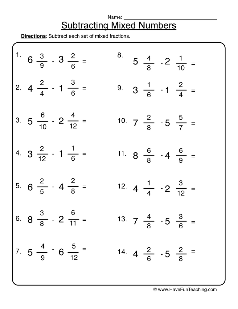 Adding And Subtracting Mixed Numbers Worksheet 4th Grade 2022