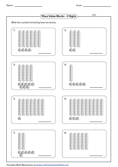 Base Ten Blocks Worksheets