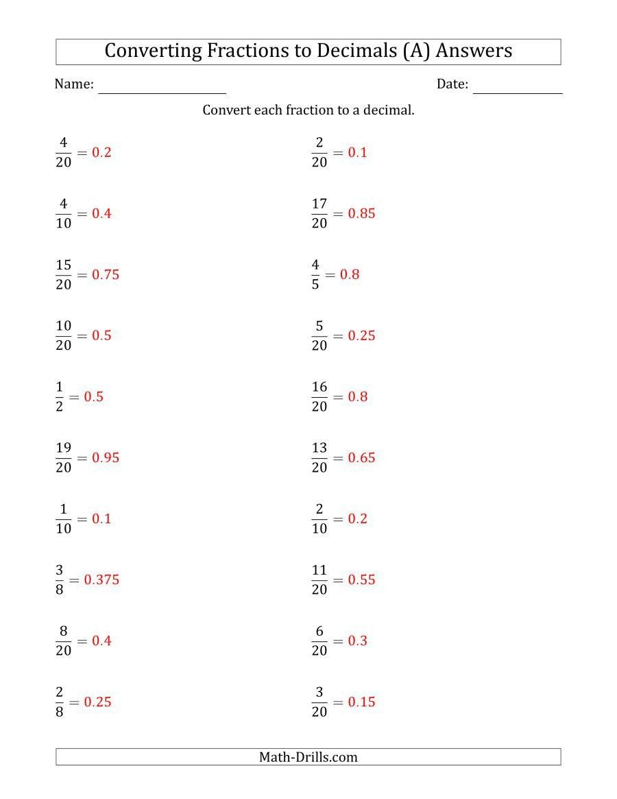 Converting Rational Numbers Worksheet Converting Fractions To