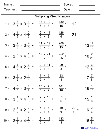 Multiplying Mixed Numbers Worksheet Math Aids 2022 - NumbersWorksheets.net