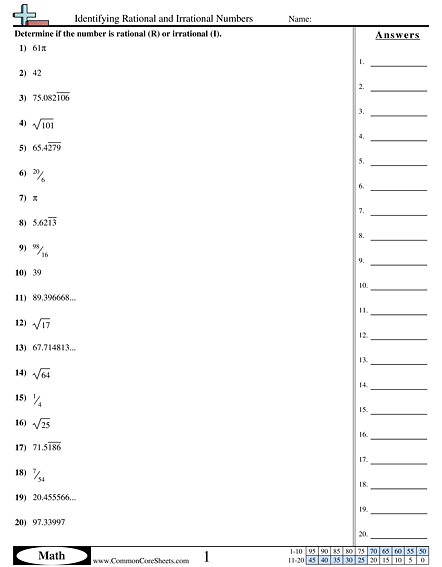 Rational Vs Irrational Numbers Worksheets Irrational Numbers Number