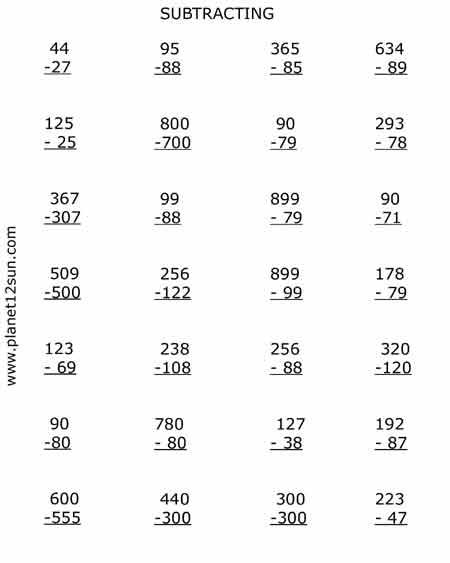 Subtracting Large Numbers Drill Genius777 PRINTABLES