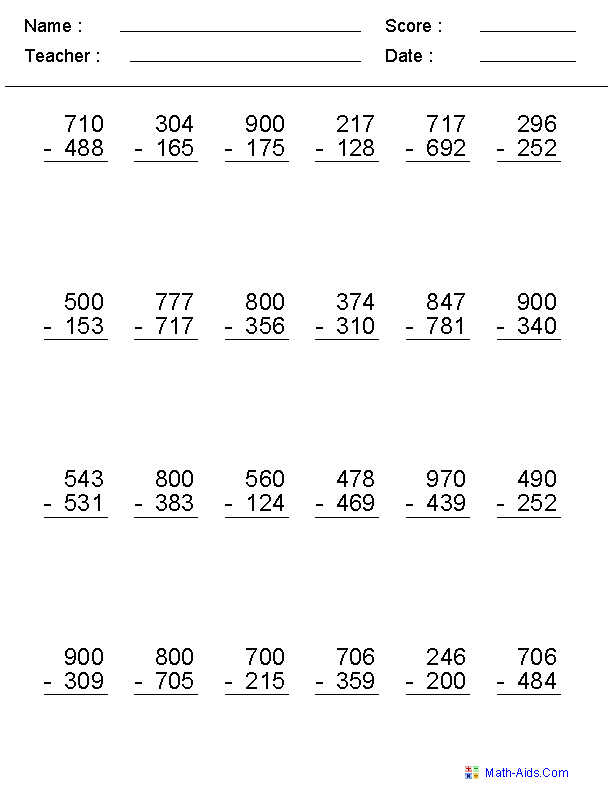Subtraction Across Zero Worksheets Subtraction Worksheets Addition 