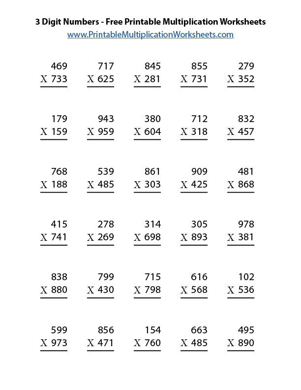 2 Digit Numbers Printable Multiplication Worksheets