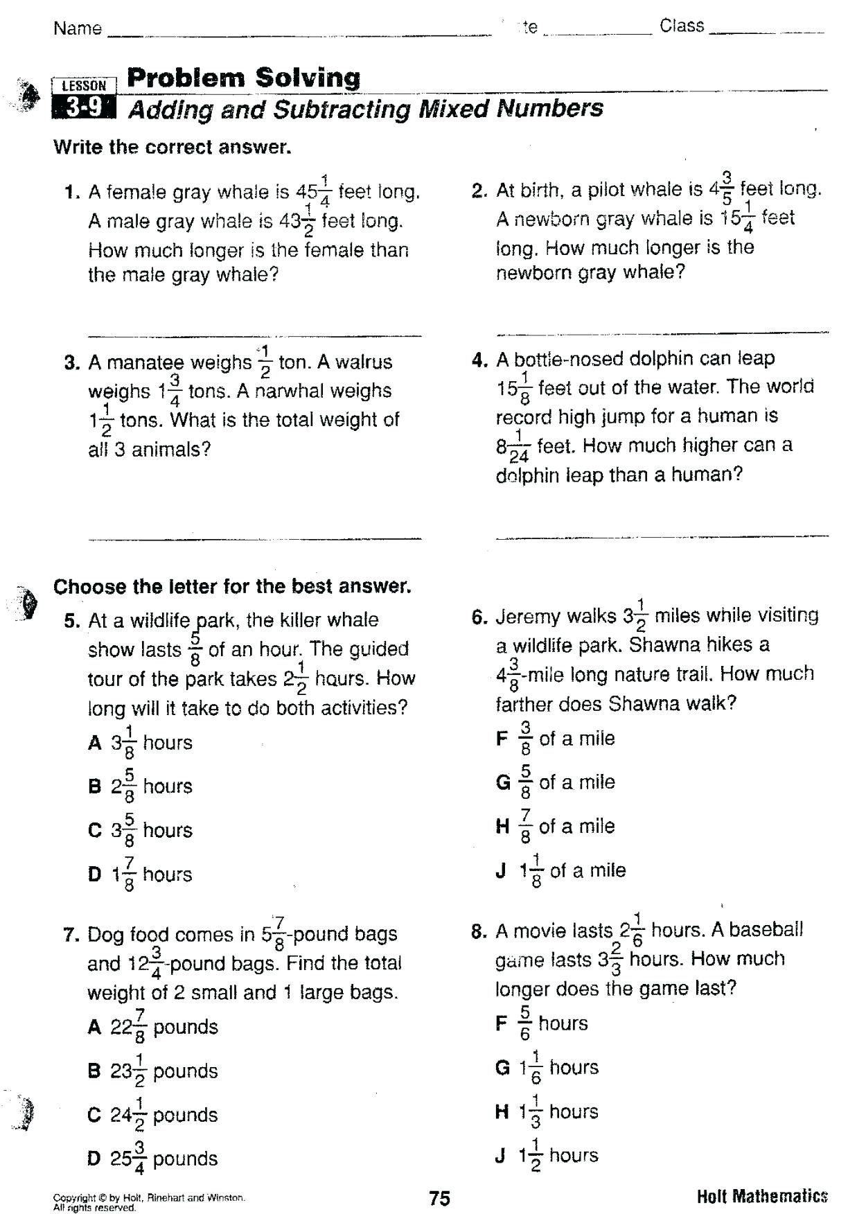 Adding And Subtracting Fractions And Mixed Numbers Word Problems