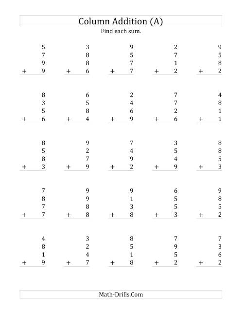 Adding Four One Digit Numbers A