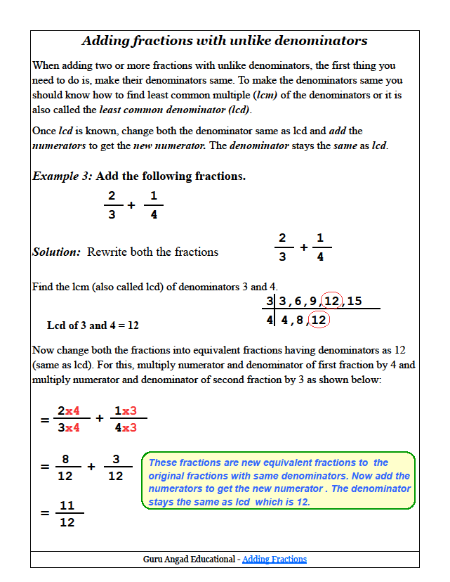 Adding Fractions With Unlike Denominators Worksheets Pdf Girtheinw44 