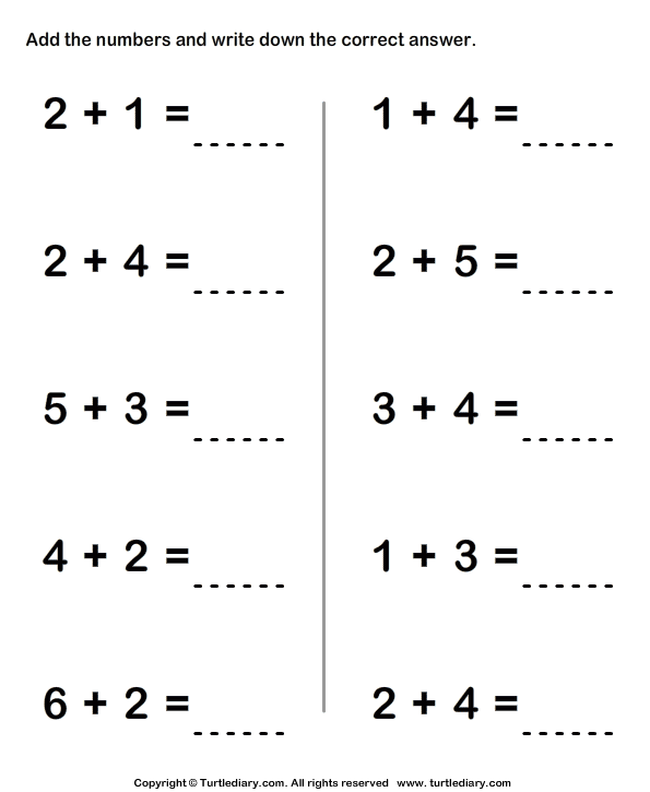 Adding Two Single Digit Numbers Sums To Ten Worksheet Turtle Diary