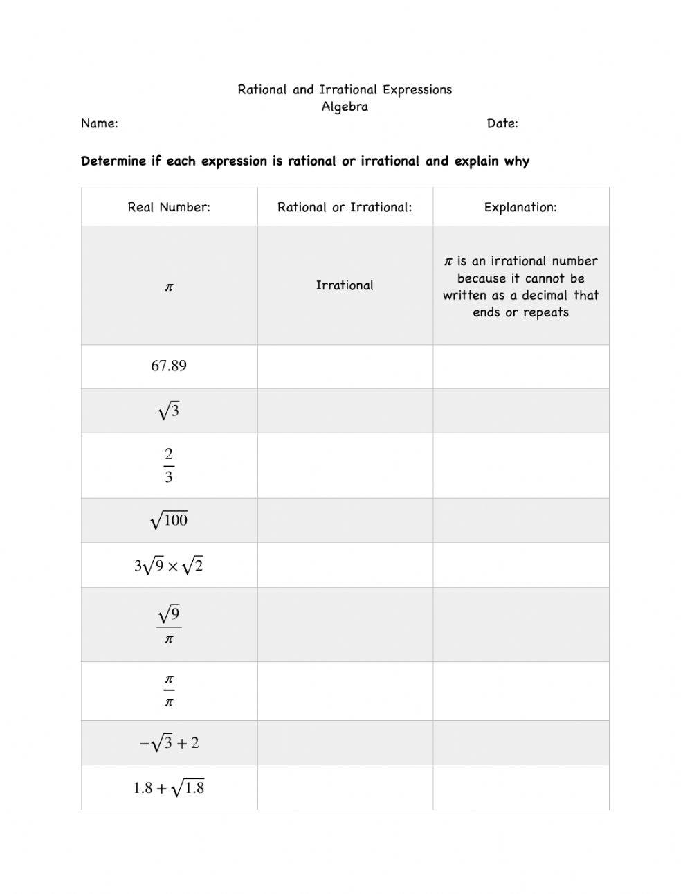 Rational And Irrational Numbers Free Worksheet 2023 1118