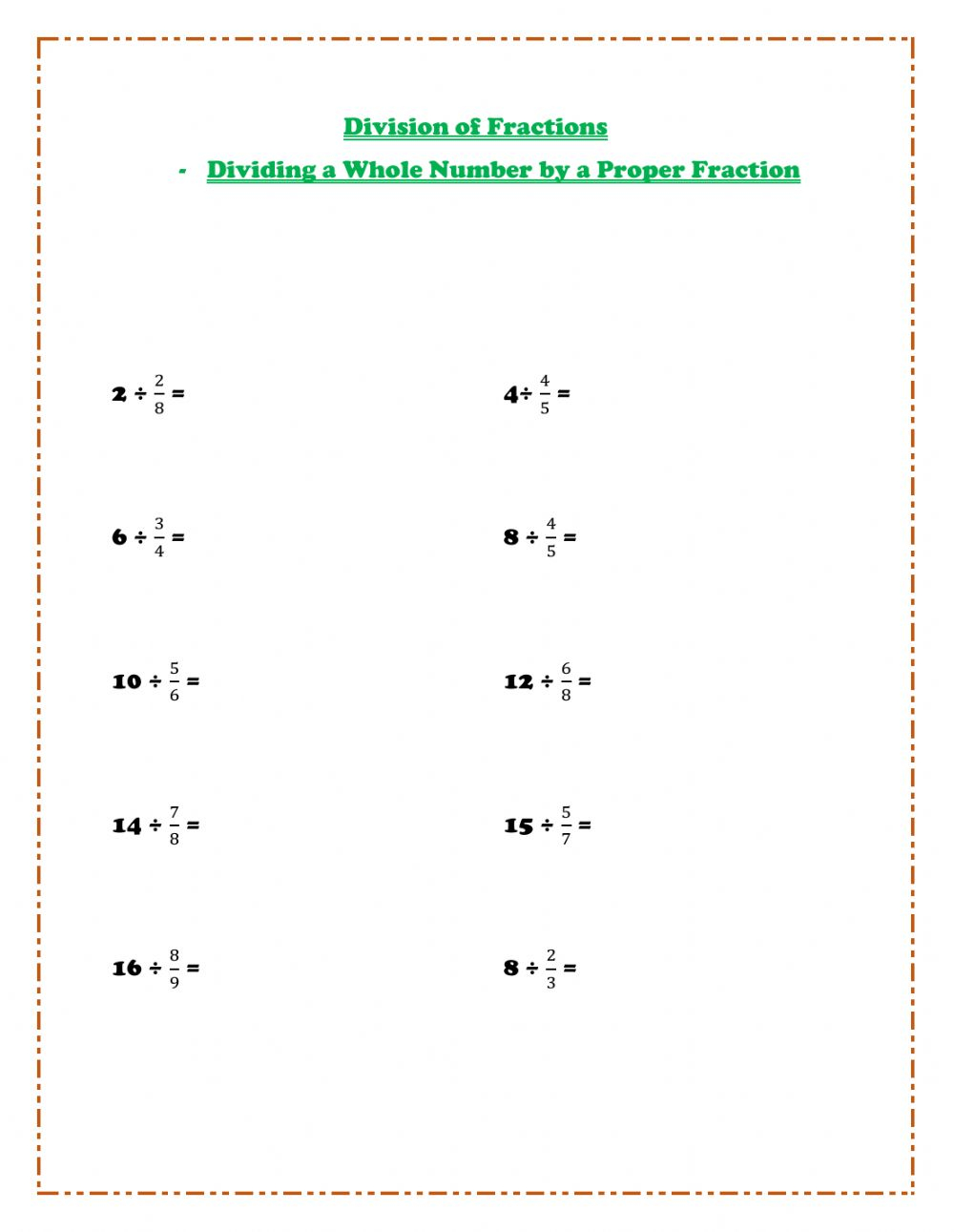 Dividing Whole Numbers By Unit Fractions Worksheets 2022