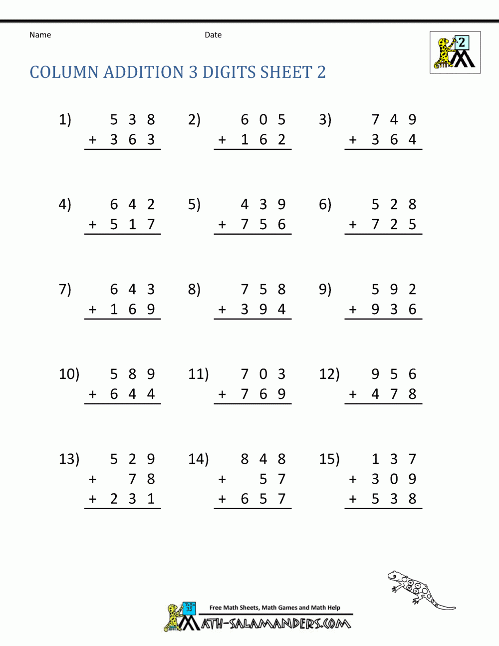 Second Grade Addition Worksheets