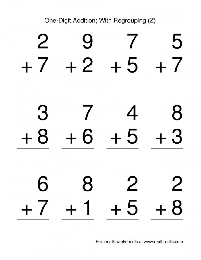Single Digit Addition Without Regrouping Worksheets Day