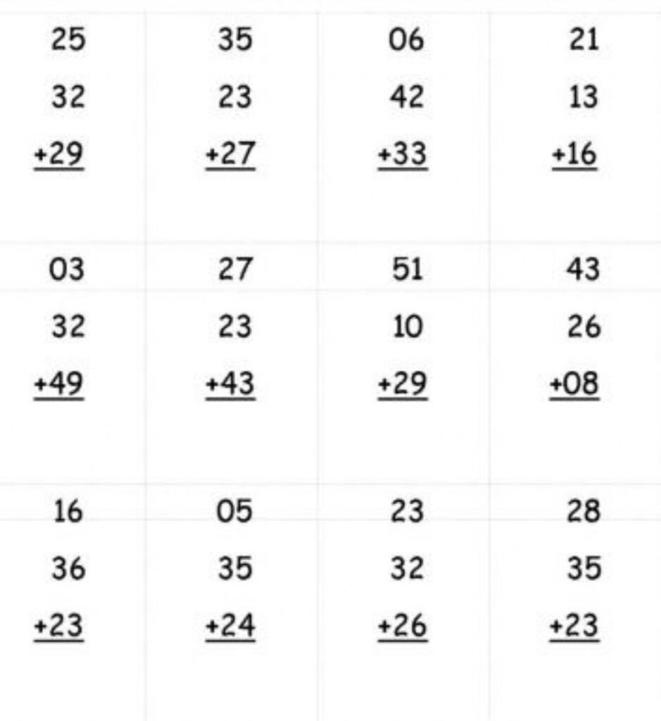 Adding Three 2 digit Numbers Worksheet