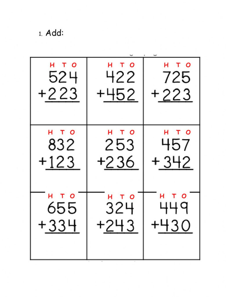 Addition Without Regrouping With 3 Digits Worksheet