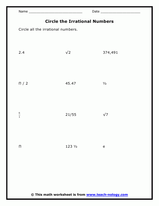 Circle The Irrational Numbers
