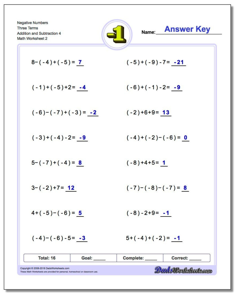 Free Printable Integer Worksheets Grade 7 Free Printable