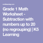 Grade 1 Math Worksheet Subtraction With Numbers Up To 20 no