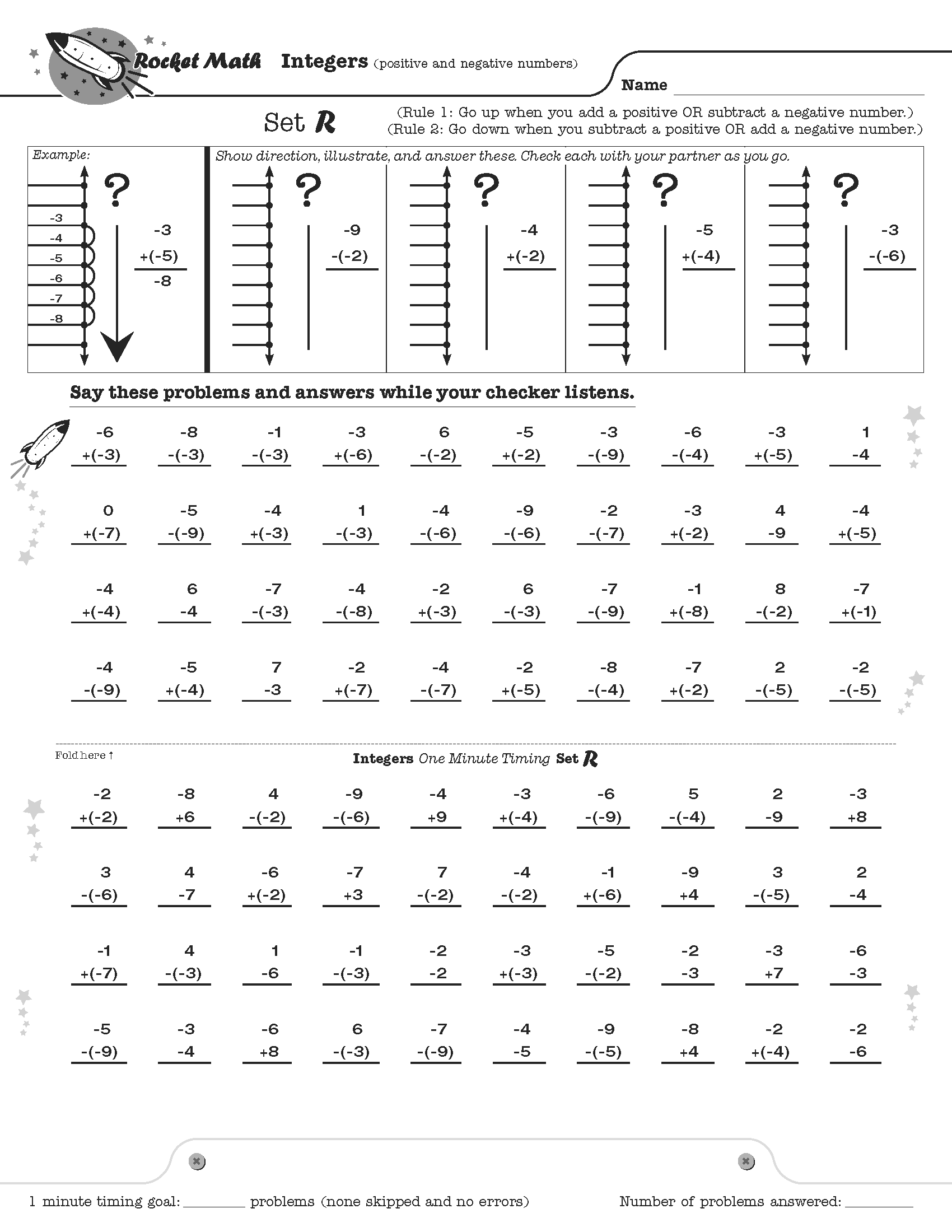 Integers adding And Subtracting Positive And Negative Numbers