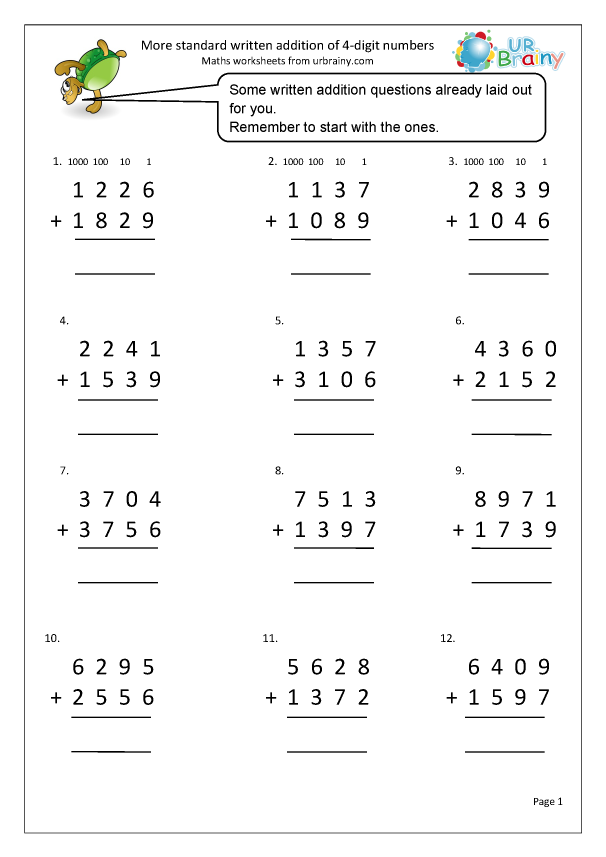 Adding 4 Digit Numbers Worksheet 2024