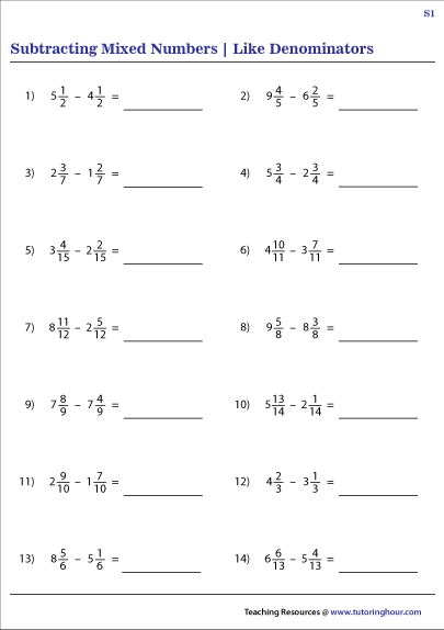 Free Worksheets For Subtracting Mixed Numbers 2023 - NumbersWorksheets.net