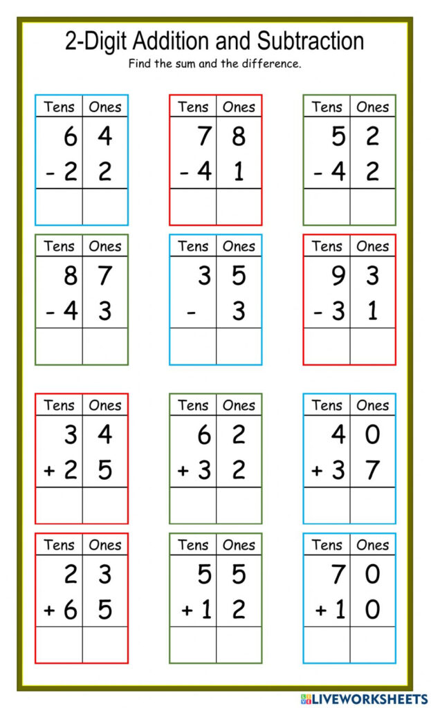 2 Digit Addition Subtraction DJ Worksheet