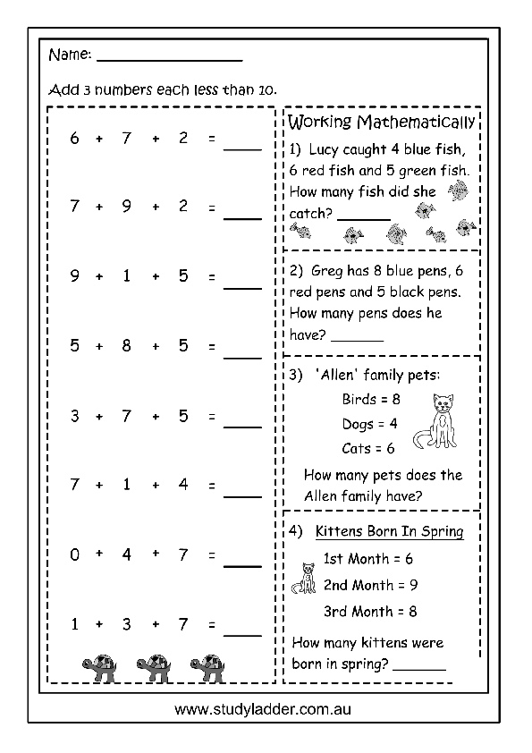 Add Three Single Digit Numbers Studyladder Interactive Learning Games