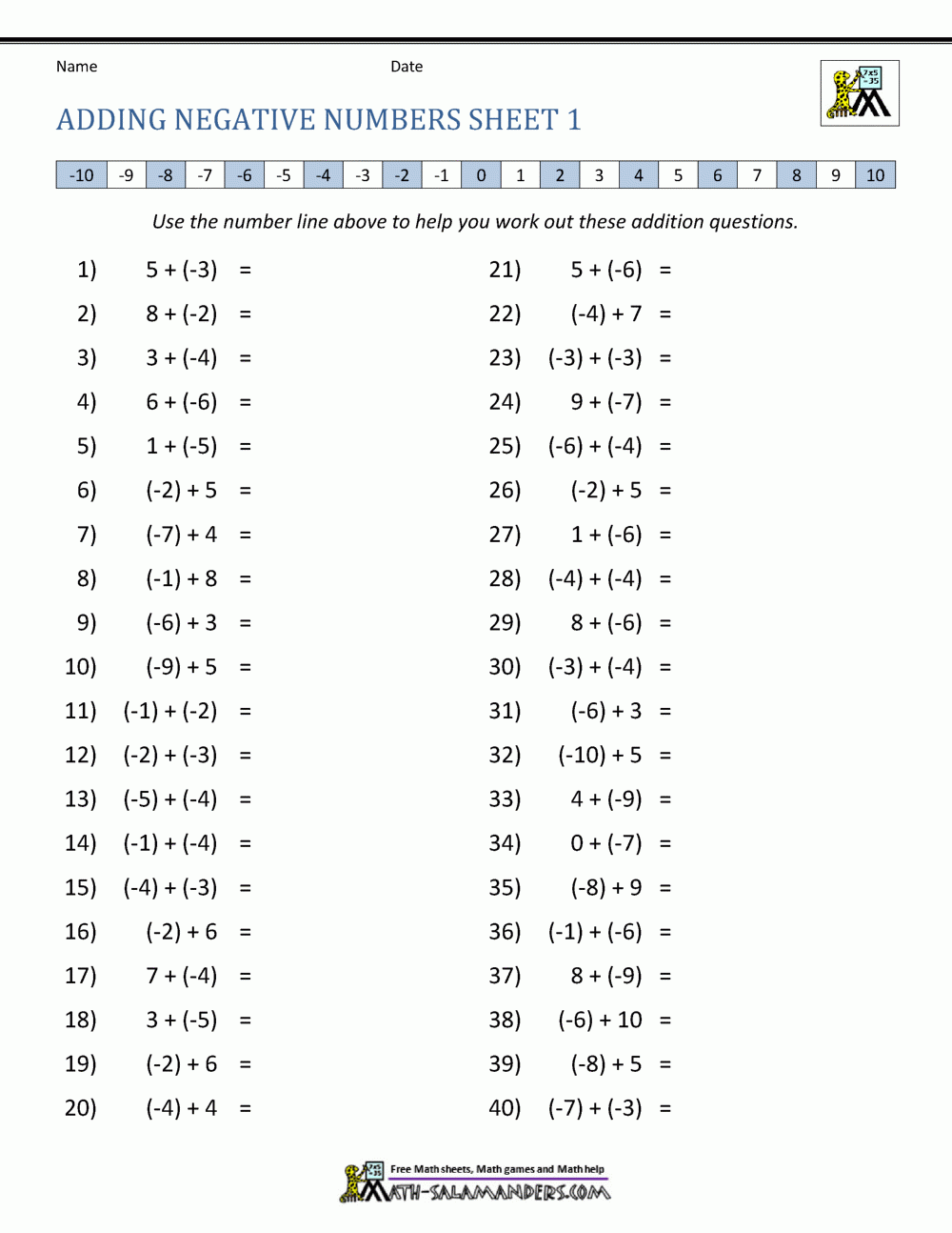 Adding Positive And Negative Numbers