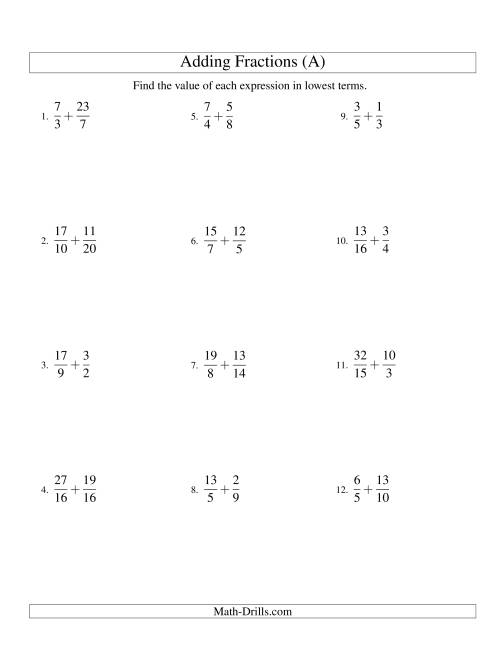Adding Proper And Improper Fractions With Unlike Denominators And Mixed 