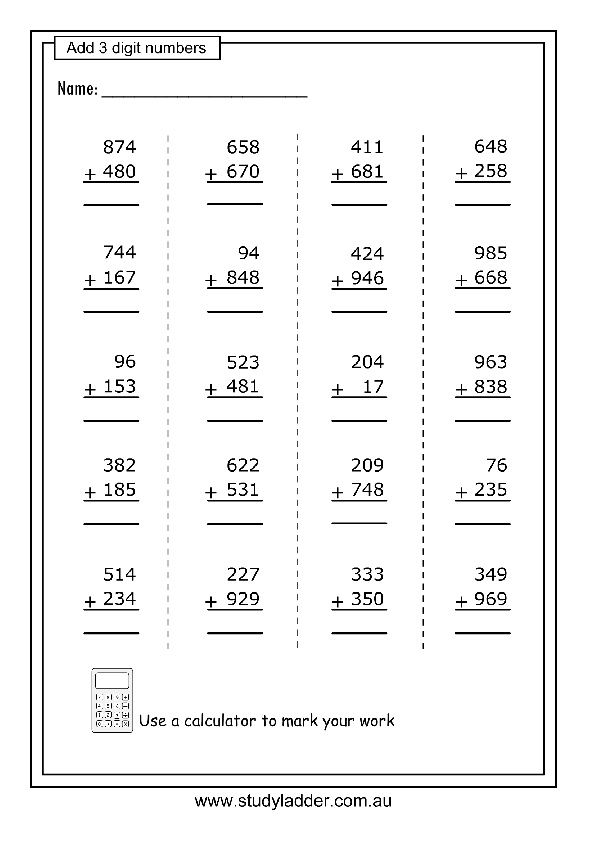 Addition Of Three Digit Numbers Mathematics Skills Online Interactive 