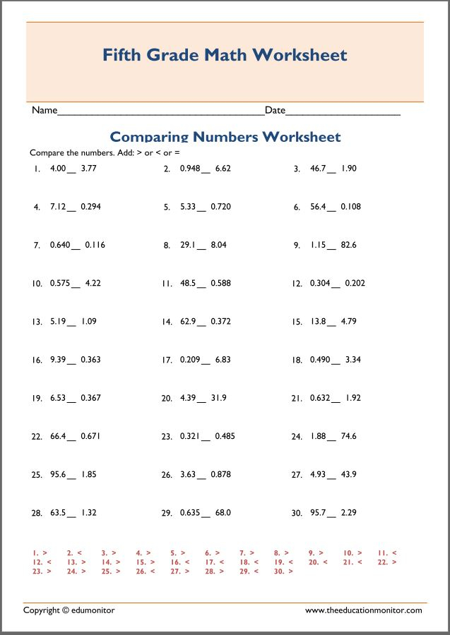  Comparing Decimals Worksheet 5th Grade Free Download Qstion co