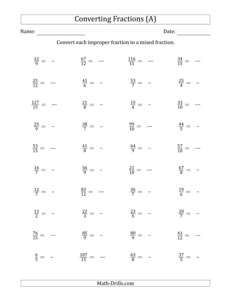 Converting Improper Fractions To Mixed Numbers Worksheet Kuta 2022 