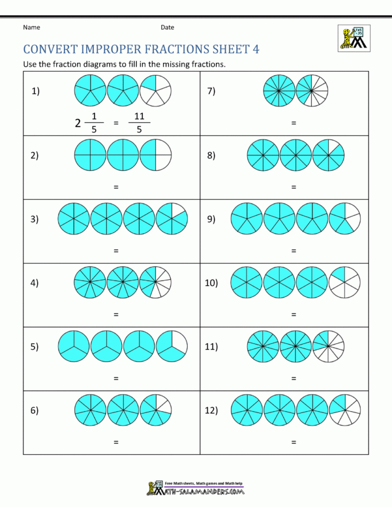 Grade 3 Math Worksheets Convert Imporper Fractions To Mixed Numbers K5 