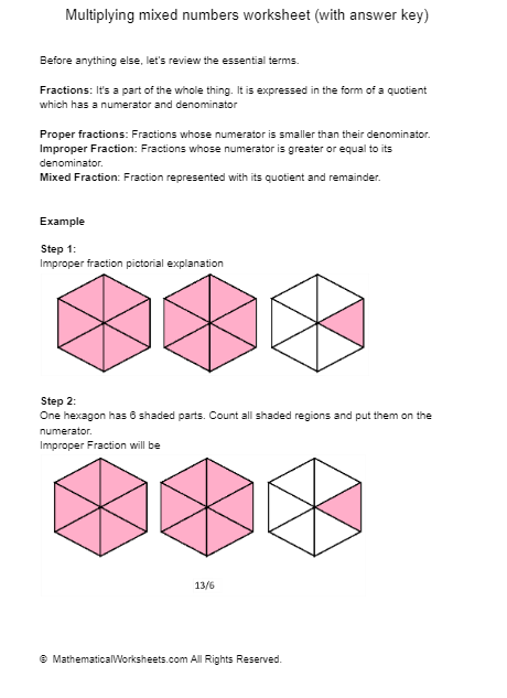 Multiplying Mixed Numbers Worksheet with Answer Key 