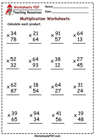 The Multiplying 2 Digit By 2 Digit Numbers Multiplication