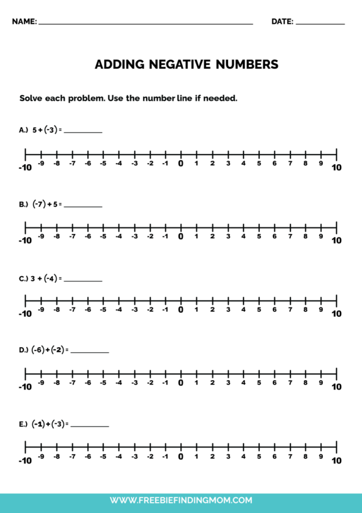 3 Free Negative Number Line Pdfs Worksheets Freebie Finding Mom 