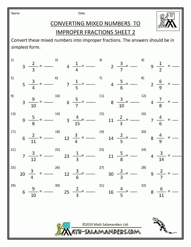 Converting Improper Fractions To Mixed Numbers Worksheets Dimalol