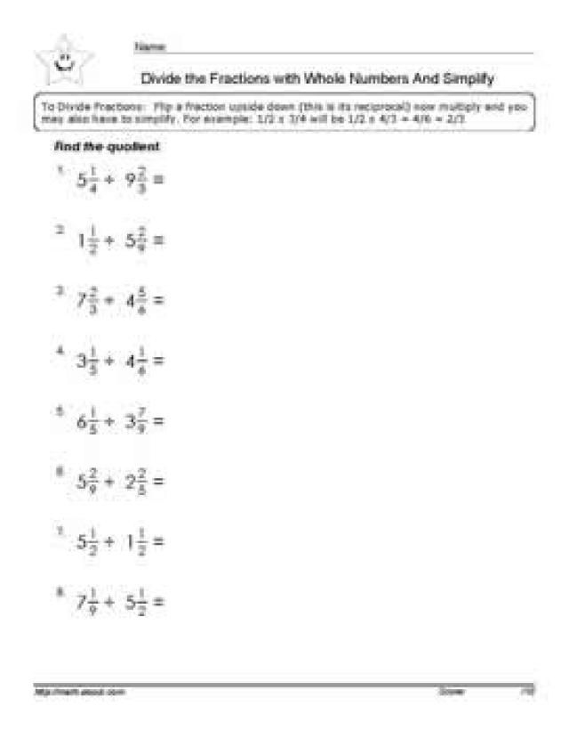 Division Of Fractions With Mixed Numbers Worksheets Fractions