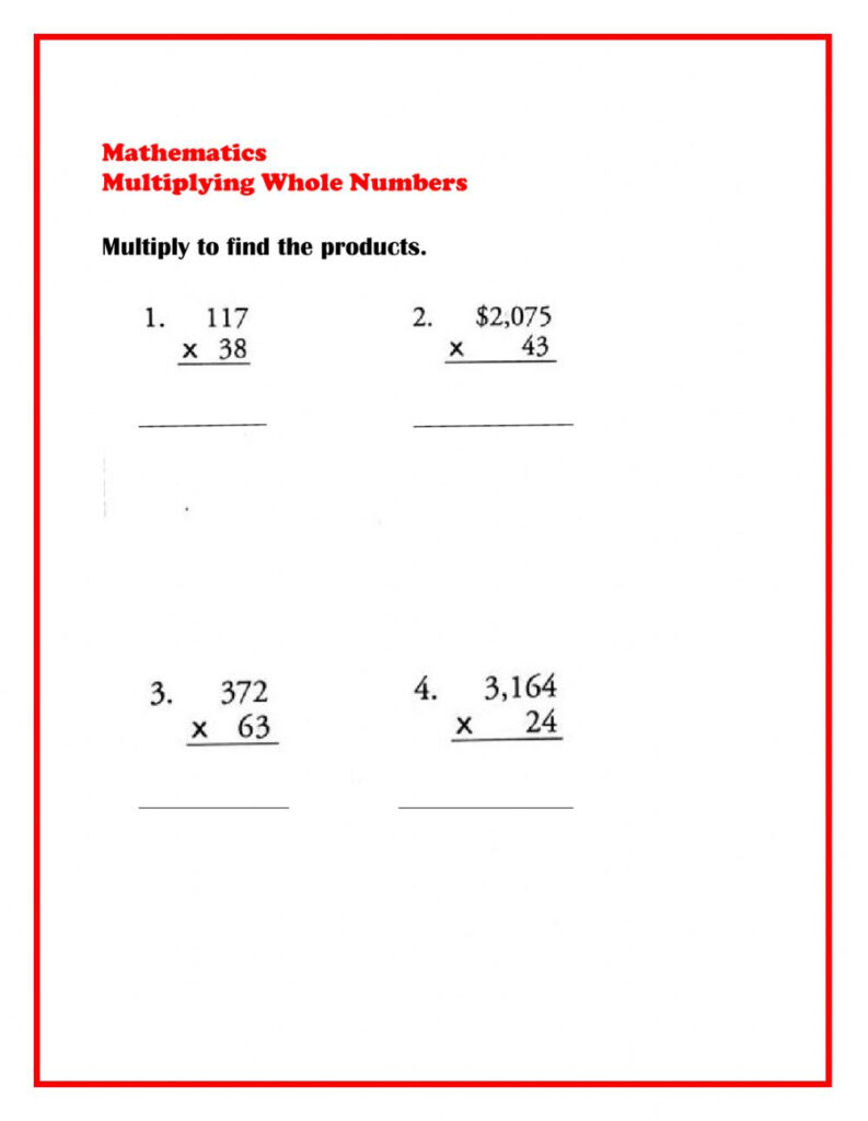 Grade 5 Math Worksheets Multiplying Fractions By Whole Numbers K5 