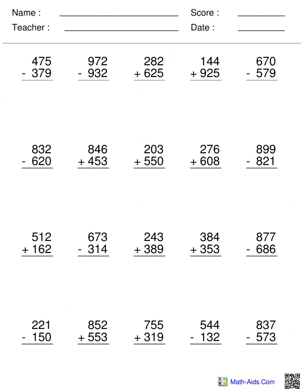 Grade 5 Math Worksheets Subtracting Fractions From Whole Numbers K5