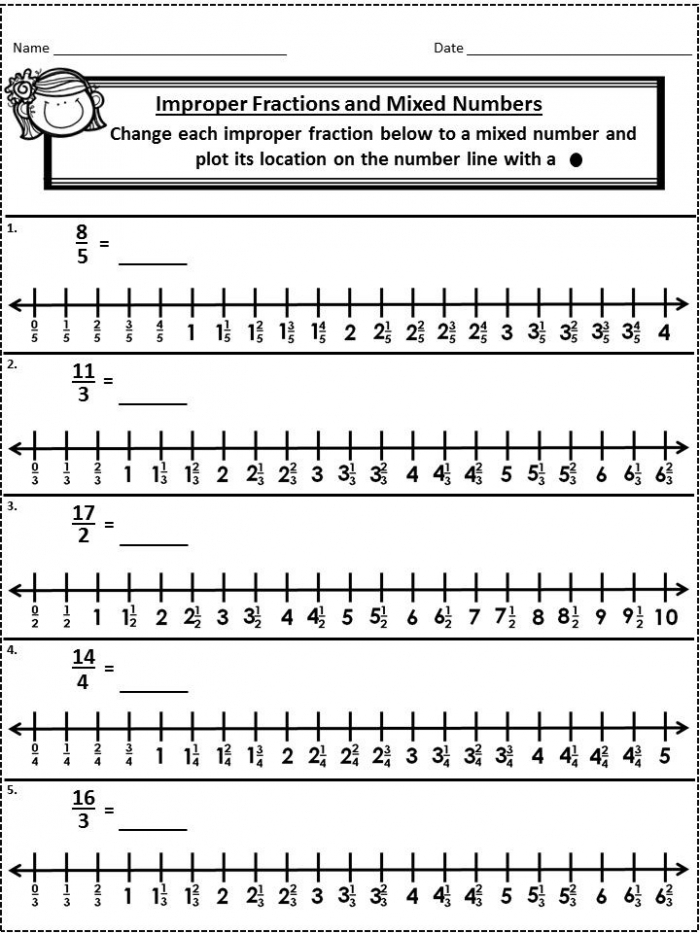 More Adding Mixed Numbers And Improper Fractions On A Number Line