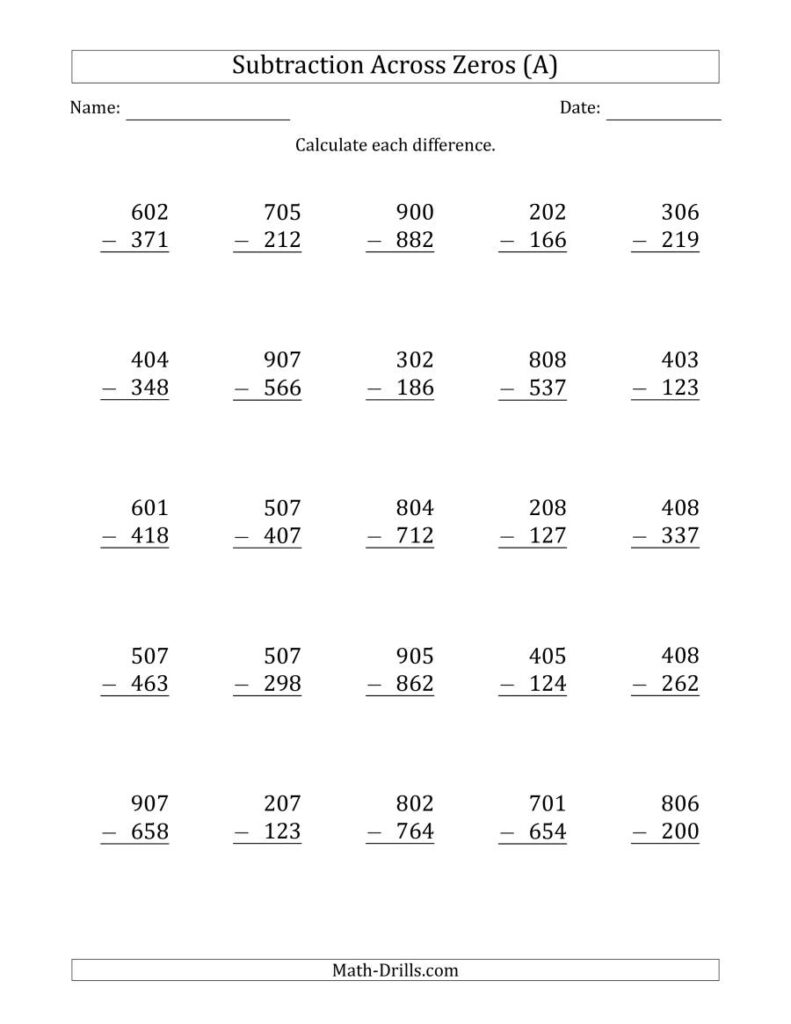 Multiplication Across Zeros Worksheets Times Tables Worksheets