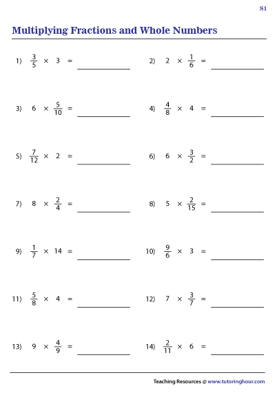 Multiplying Fractions With Whole Numbers Worksheets