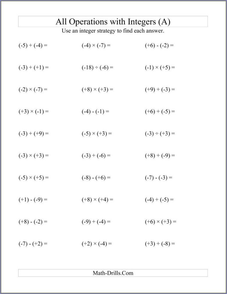 Rational Number Operations Worksheets