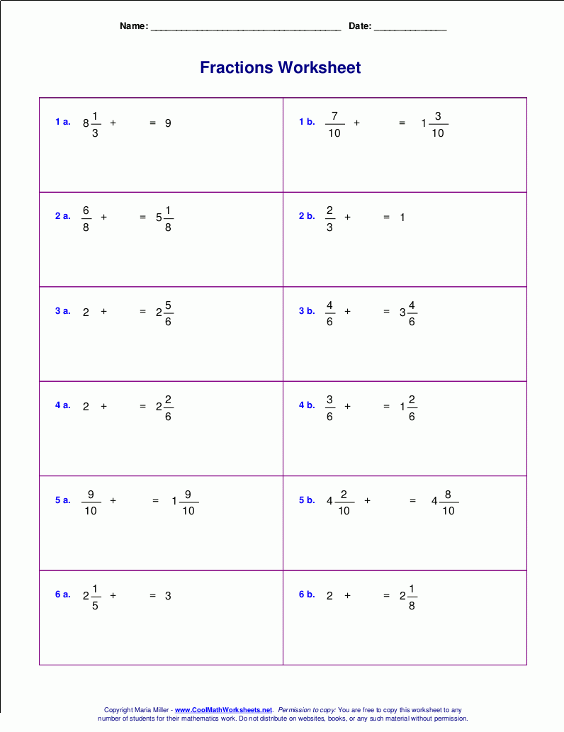 Subtracting Mixed Numbers Worksheet
