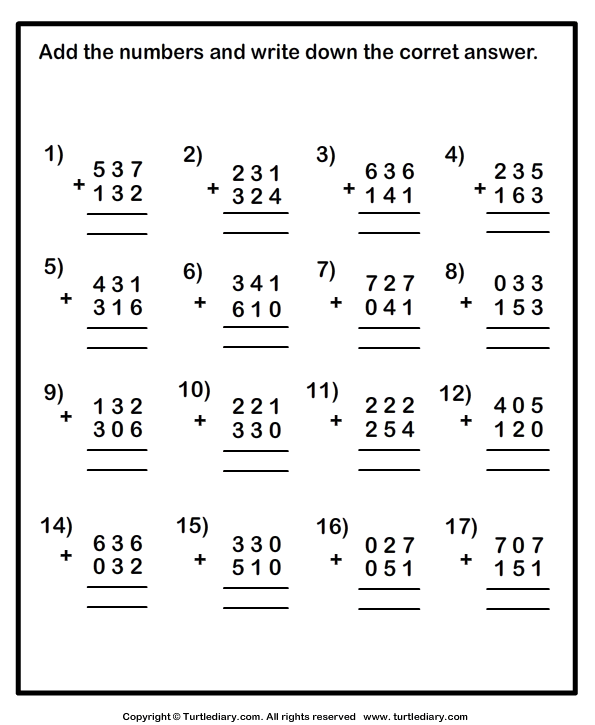 3 Digit Plus 3 Digit Addition With Some Regrouping 25 Questions A 3 